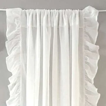 DriftAway Linen Textured Sheer Curtains White Ruffle Edge Shabby Chic White Voile Window Curtains 2 Panels 84 Inch Length for Bedroom Living Room Children Girls Light Filtering Rod Pocket Drapes