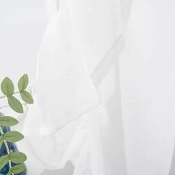 DriftAway Linen Textured Sheer Curtains White Ruffle Edge Shabby Chic White Voile Window Curtains 2 Panels 84 Inch Length for Bedroom Living Room Children Girls Light Filtering Rod Pocket Drapes