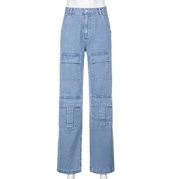 Y2K Women's High Waist Wide Leg Cargo Jeans - Trendy & Stylish