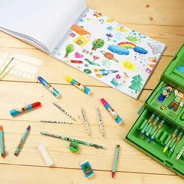 Minecraft Art Set for Kids, Coloring and Drawing Kit with over 40 Art Supplies, Ideal for Arts & Crafts Time, Safe and Premium Drawing Supplies, Awesome Kids Gifts for All Occasions