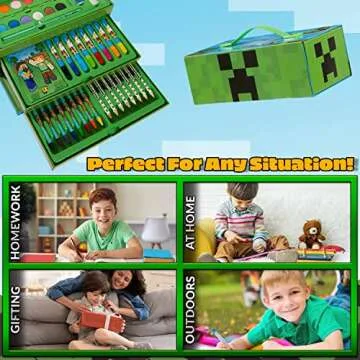 Minecraft Art Set for Kids, Coloring and Drawing Kit with over 40 Art Supplies, Ideal for Arts & Crafts Time, Safe and Premium Drawing Supplies, Awesome Kids Gifts for All Occasions
