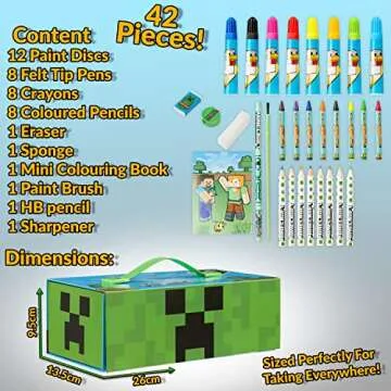 Minecraft Art Set for Kids, Coloring and Drawing Kit with over 40 Art Supplies, Ideal for Arts & Crafts Time, Safe and Premium Drawing Supplies, Awesome Kids Gifts for All Occasions