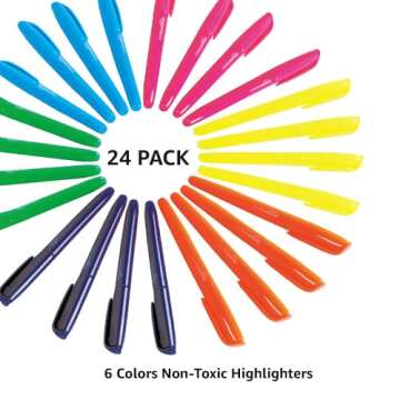 Amazon Basics Highlighters, Fluorescent Ink, Chisel Tip, School Supplies, 24 Pack, Multicolor