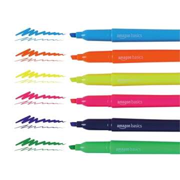 Amazon Basics Highlighters, Fluorescent Ink, Chisel Tip, School Supplies, 24 Pack, Multicolor