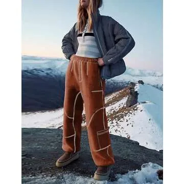 Yeokou Women's Fleece Lined Sweatpants for Winter Comfort - Multi Pockets