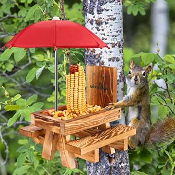 Squirrel Feeder Picnic Table with Umbrella - Outdoor Fun