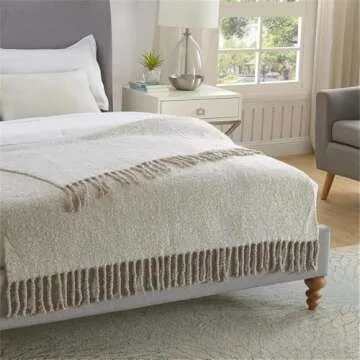 Posh Living Krish Sand Acrylic 50x60 Inches Faux Mohair Tassels Knit Throw Blanket
