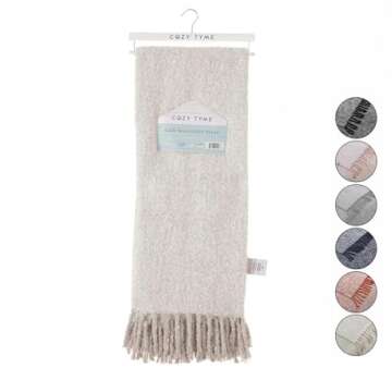 Posh Living Krish Sand Acrylic 50x60 Inches Faux Mohair Tassels Knit Throw Blanket