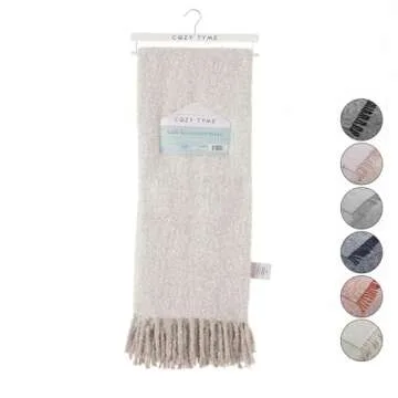 Posh Living Krish Sand Acrylic 50x60 Inches Faux Mohair Tassels Knit Throw Blanket