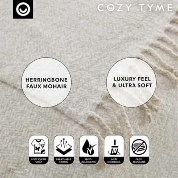 Posh Living Krish Sand Acrylic 50x60 Inches Faux Mohair Tassels Knit Throw Blanket