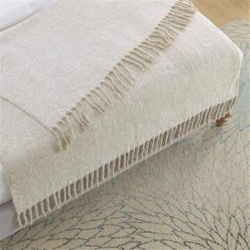 Posh Living Krish Sand Acrylic 50x60 Inches Faux Mohair Tassels Knit Throw Blanket
