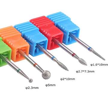 MZCMSL Diamond Cuticle Nail Drill Bits,5pcs Russian Manicure Drill Bits(Ball/Flame/Needle),3/32 Shan...