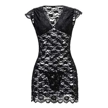 Women's Plus Size Lingerie Lace Babydoll Black Chemise Set Sleepwear XX-Large