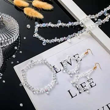 Kigeli 1280pcs Glass Beads Bulk Assorted Crystal Beads for Jewelry Making Colorful Faceted Teardrop Rondelle Briolette for DIY Crafts Necklace Wristband Earring Kit(AB Color)