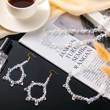 Kigeli 1280pcs Glass Beads Bulk Assorted Crystal Beads for Jewelry Making Colorful Faceted Teardrop Rondelle Briolette for DIY Crafts Necklace Wristband Earring Kit(AB Color)