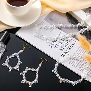 Kigeli 1280pcs Glass Beads Bulk Assorted Crystal Beads for Jewelry Making Colorful Faceted Teardrop Rondelle Briolette for DIY Crafts Necklace Wristband Earring Kit(AB Color)