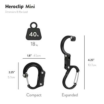 GEAR AID HEROCLIP Carabiner Clip and Hook (Mini) for Travel, Luggage, and Small Bags, Rose Gold