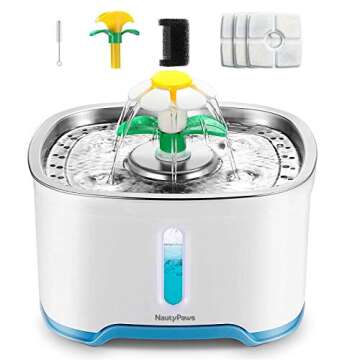 NautyPaws Cat Water Fountain Stainless Steel, 84oz/2.5L Automatic Cat Fountain Pet Water Fountain Di...