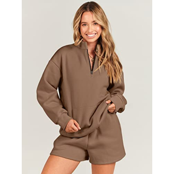 ANRABESS Women 2 Piece Sweatshirt & Shorts Set for Comfort