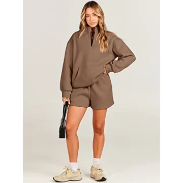 ANRABESS Women 2 Piece Sweatshirt & Shorts Set for Comfort