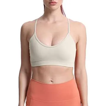 Aoxjox Women's Workout Y Sports Bras Fitness Backless Padded Trainning Active Gym Bra Yoga Crop Tank Top (Mink, Large)