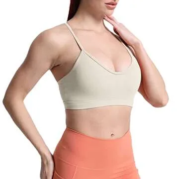 Aoxjox Women's Workout Y Sports Bras Fitness Backless Padded Trainning Active Gym Bra Yoga Crop Tank Top (Mink, Large)