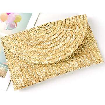 Obosoyo Women's Handmade Straw Clutch Bag for Summer