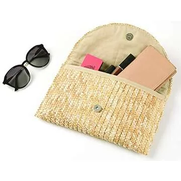 Obosoyo Women's Handmade Straw Clutch Bag for Summer