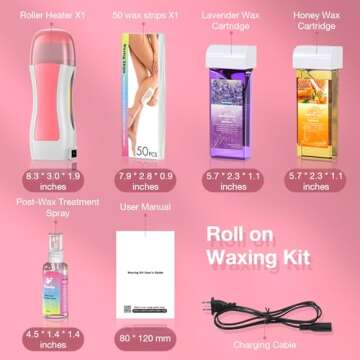 Vuteehy Waxing Kit, Roll on Wax Kit for Women and Men, All Skin Types, with Lavender and Honey Wax Cartridges & 50 Pcs Wax Strips