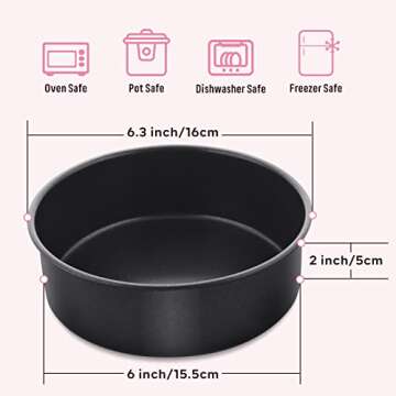 Herogo 6 Inch Round Cake Pan Set of 3, Stainless Steel Black Nonstick Baking Pan for Birthday Weddin...