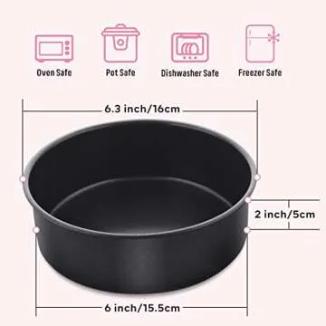 Herogo 6 Inch Round Cake Pan Set of 3, Stainless Steel Black Nonstick Baking Pan for Birthday Weddin...