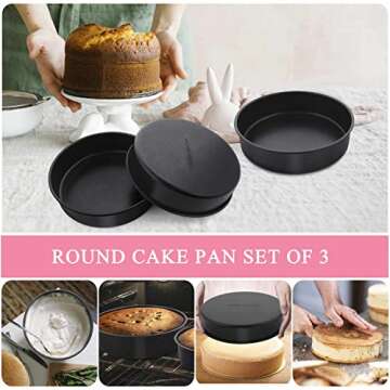 Herogo 6 Inch Round Cake Pan Set of 3, Stainless Steel Black Nonstick Baking Pan for Birthday Wedding Layer Cake, Leakproof & Straight Side, Oven Safe