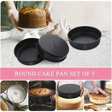 Herogo 6 Inch Round Cake Pan Set of 3, Stainless Steel Black Nonstick Baking Pan for Birthday Wedding Layer Cake, Leakproof & Straight Side, Oven Safe