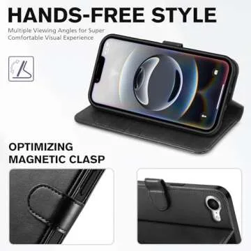 TUCCH Wallet Case for iPhone 16e, [RFID Blocking] 4 Card Holder Kickstand [Shockproof TPU Inner Case] PU Leather Magnetic Closure Protective Cover Compatible with iPhone 16e 6.1" 2025, Black