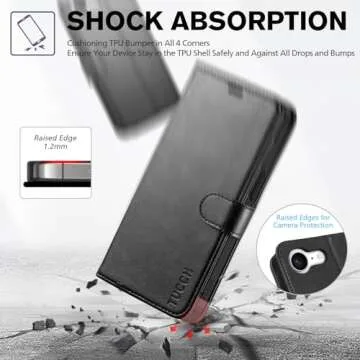 TUCCH Wallet Case for iPhone 16e, [RFID Blocking] 4 Card Holder Kickstand [Shockproof TPU Inner Case] PU Leather Magnetic Closure Protective Cover Compatible with iPhone 16e 6.1" 2025, Black