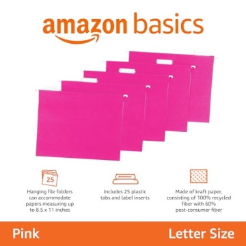 Amazon Basics Pink Hanging File Folders 25-Pack for Organization
