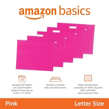 Amazon Basics Pink Hanging File Folders 25-Pack for Organization