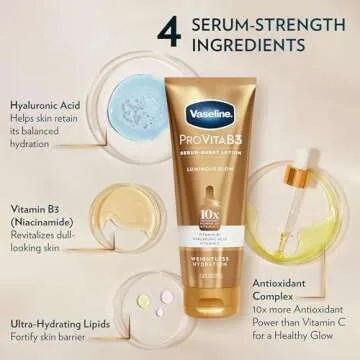 Vaseline Pro VitaB3 Serum Burst Lotion Luminous Glow Healthy, Glowing Skin, Lightweight 10x Antioxidant Power of Vitamin C with Vitamin B3, Hyaluronic Acid & Vitamin E, 7.5 Fl Oz