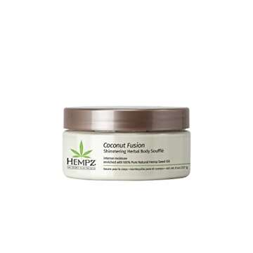 Hempz Coconut Fusion Herbal Shimmering Body Souffle, 8 oz. - Moisturizing Shea Butter Lotion for Ins...