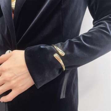 Minimalist Double Teardrop Bangle Bracelets for Women Dainty Delicate Trendy Chunky Thick Hinge Cuff Wrist Bracelet Statement High Polished Fashion Jewelry Birthday Gift Her (Gold)