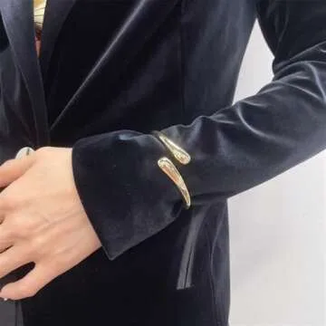 Minimalist Double Teardrop Bangle Bracelets for Women Dainty Delicate Trendy Chunky Thick Hinge Cuff Wrist Bracelet Statement High Polished Fashion Jewelry Birthday Gift Her (Gold)