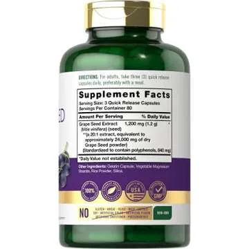 Carlyle Grape Seed Extract 240 Capsules | 24,000 mg Equivalent, Non-GMO, Gluten Free