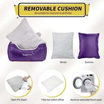 BurgeonNest Dog Car Seat for Small Dogs, Fully Detachable and Washable Cat Carseats Under 25 lbs, Soft Pet Booster Seats with Storage Pockets Clip-On Leash Portable Travel Carrier Bed, Purple