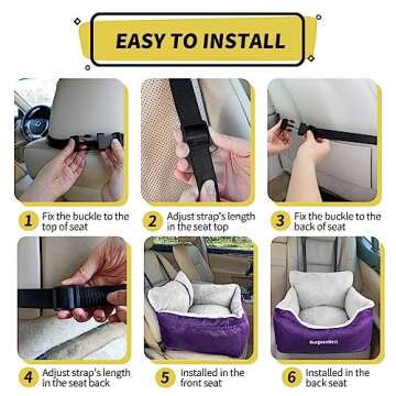BurgeonNest Dog Car Seat for Small Dogs, Fully Detachable and Washable Cat Carseats Under 25 lbs, Soft Pet Booster Seats with Storage Pockets Clip-On Leash Portable Travel Carrier Bed, Purple