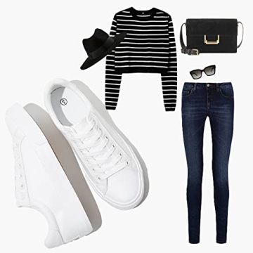 SERNIAL Women's White Tennis Shoes - Stylish Casual Wear