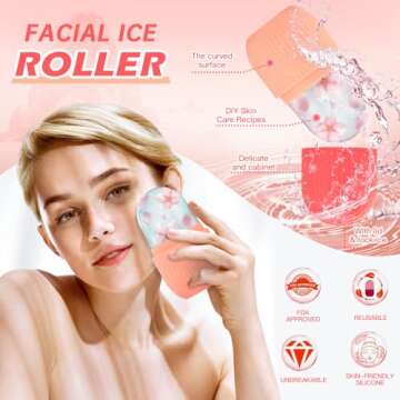 Ice Roller for Face and Eye, Upgrated Ice Face Roller Puffiness Relief Ice Roller Skin Care Tools, Ice Facial Cube,Self Care Gift for Men Women, Silicone Ice Mold for Face Beauty (Red)