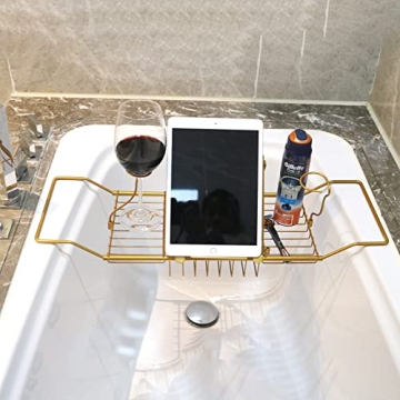 BDL Bathtub Caddy Tray Expandable Bath Tub Tray Table with Wine Holder and Laptop Reading Rack, Perf...