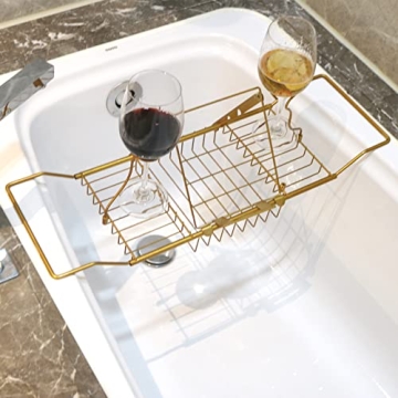 Adjustable BDL Bathtub Caddy Tray with Wine & iPad Holder