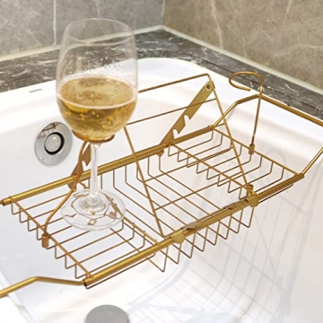 Adjustable BDL Bathtub Caddy Tray with Wine & iPad Holder