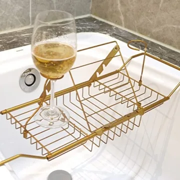 Adjustable BDL Bathtub Caddy Tray with Wine & iPad Holder
